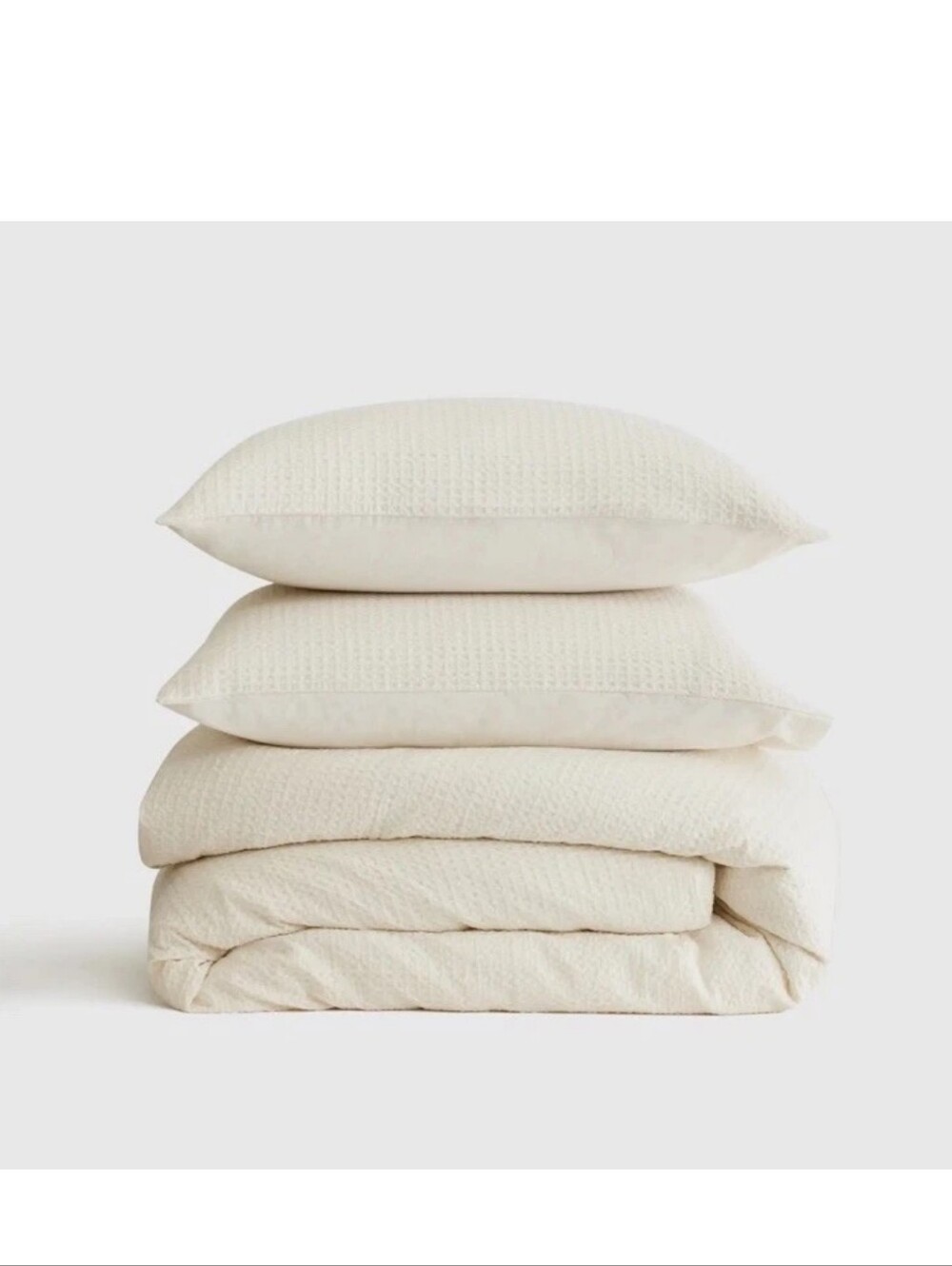 New Quince King/cal King Honeycomb Luxe Undyed Cream Duvet Cover Set 2 Shams